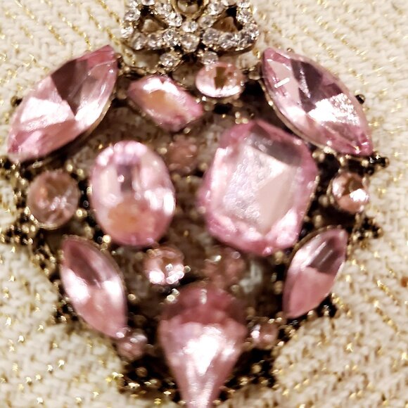 Betsey Johnson Gold Necklace with Pink Crystal Heart –Antique Gift for Her - Picture 1 of 5